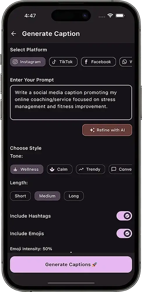 Caption Generator Entry Screen