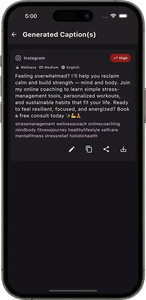 Generated Caption Output