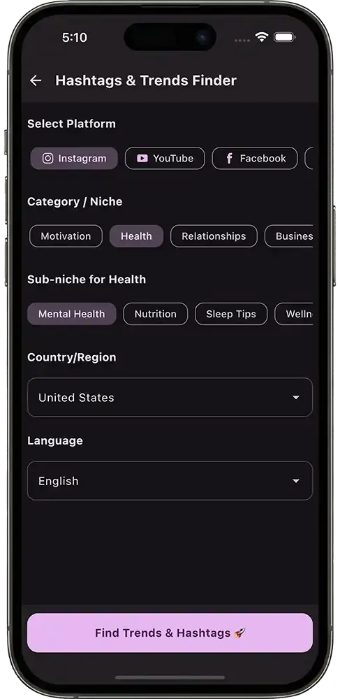 Hashtags & Trends Finder
