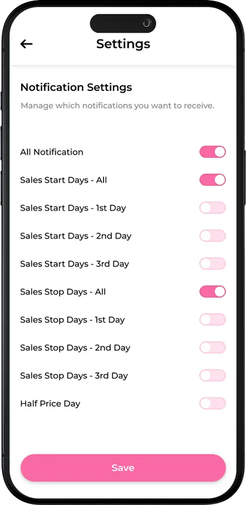 Eslate Sales by Wings Settings Screen Image